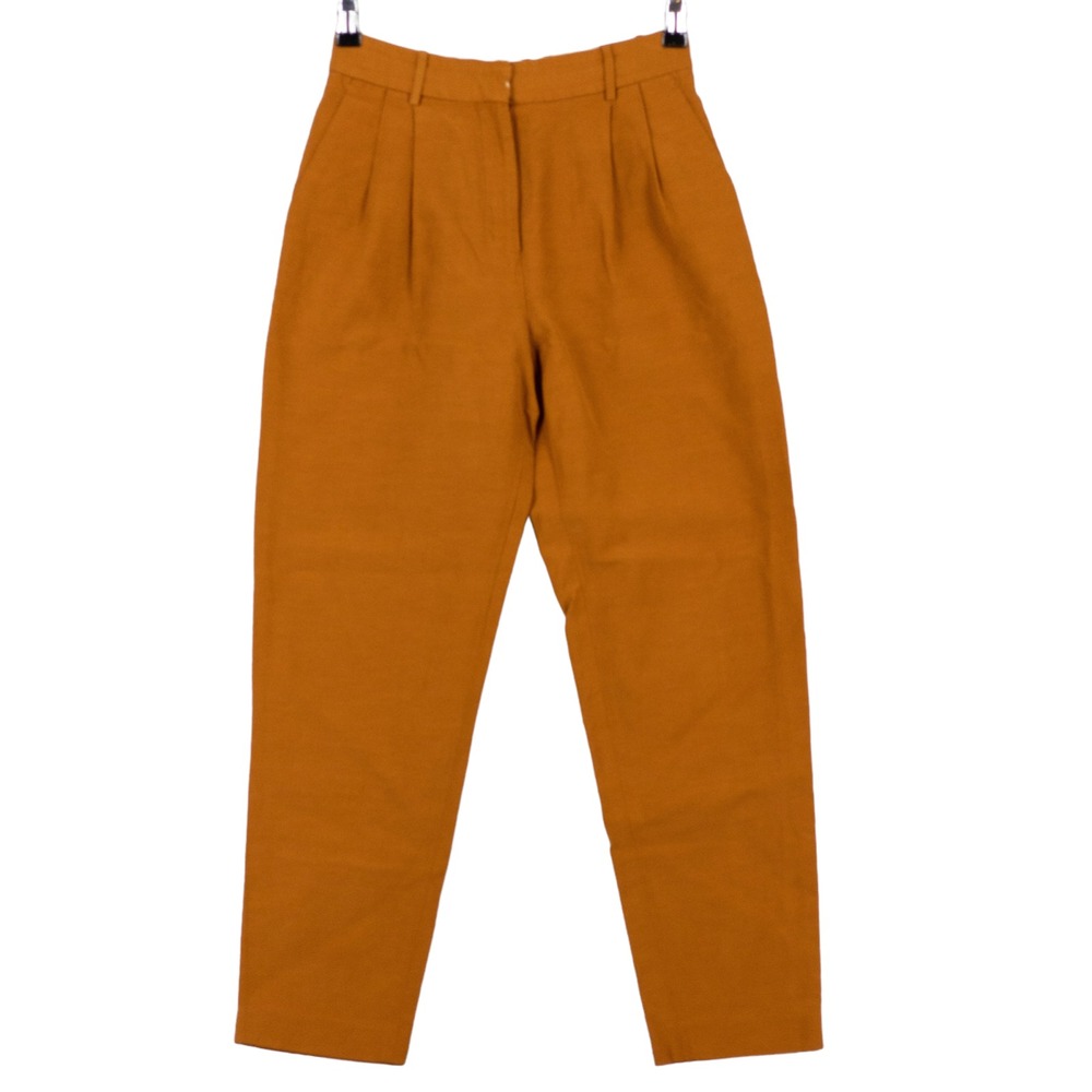 AKNVAS Pants Sz 2 Orange Trousers Cotton Viscose Pleated Ankle High Rise *